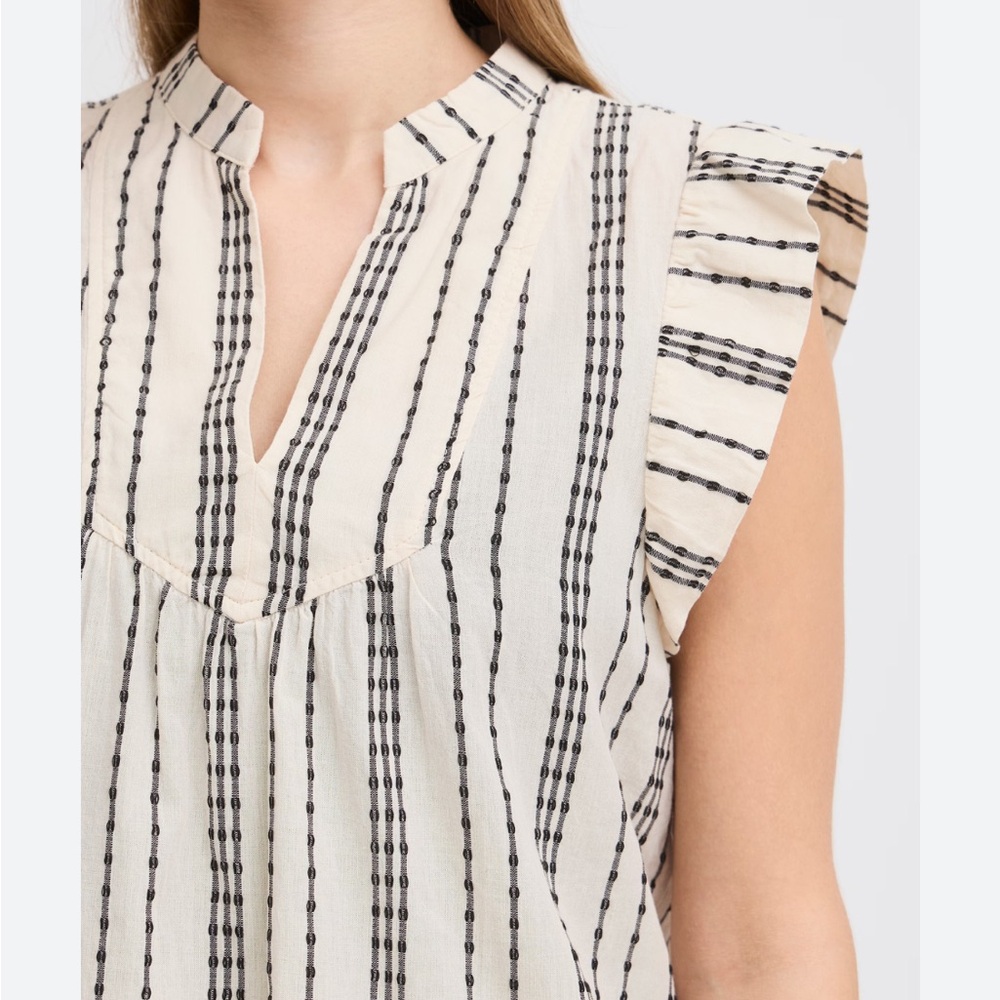ICHI Cream and Black Striped Top